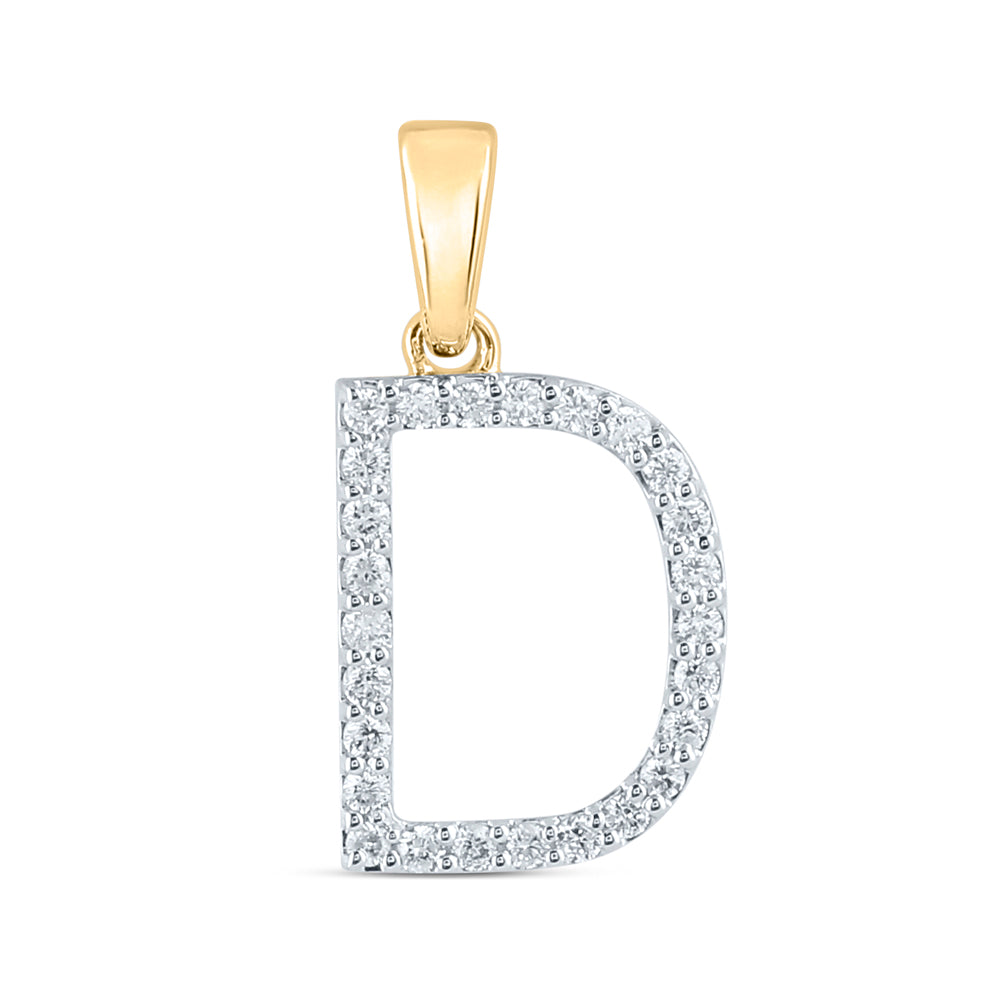 10K Yellow Gold Womens Round Diamond Initial Letter Pendant