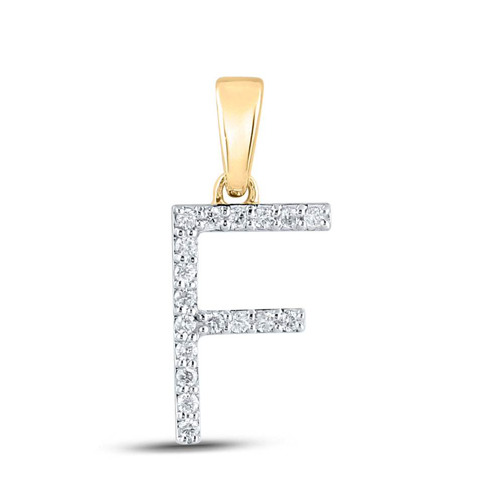 10K Yellow Gold Womens Round Diamond F Initial Letter Pendant 1/8 Cttw, Length: 0.8 In, Width: 0.46 In