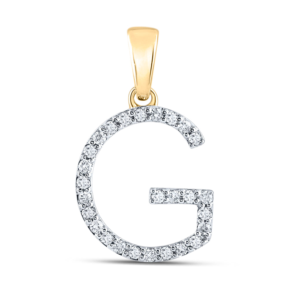 10K Yellow Gold Womens Round Diamond Initial Letter Pendant