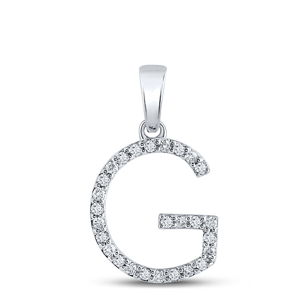 10K White Gold Womens Round Diamond Initial Letter Pendant
