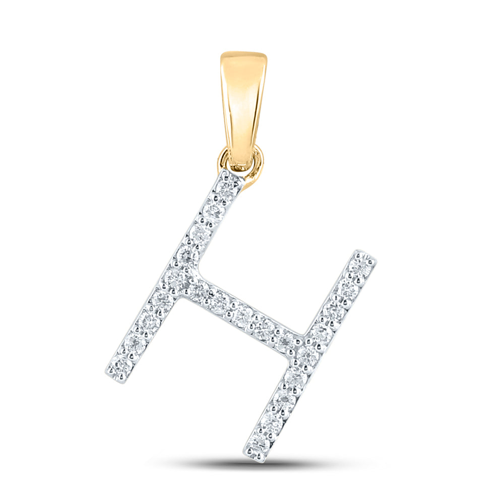 10K Yellow Gold Womens Round Diamond Initial Letter Pendant