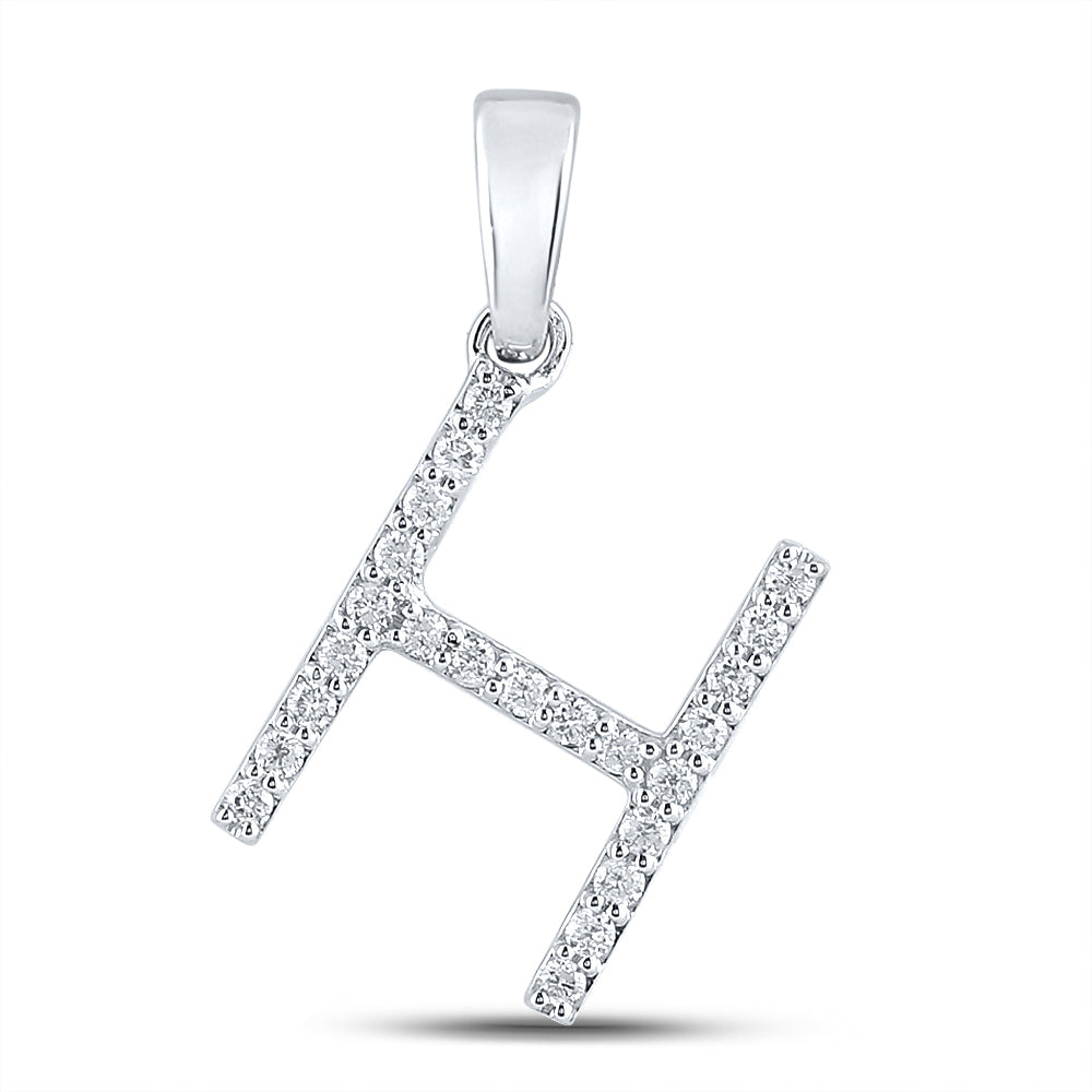 10K White Gold Womens Round Diamond Initial Letter Pendant