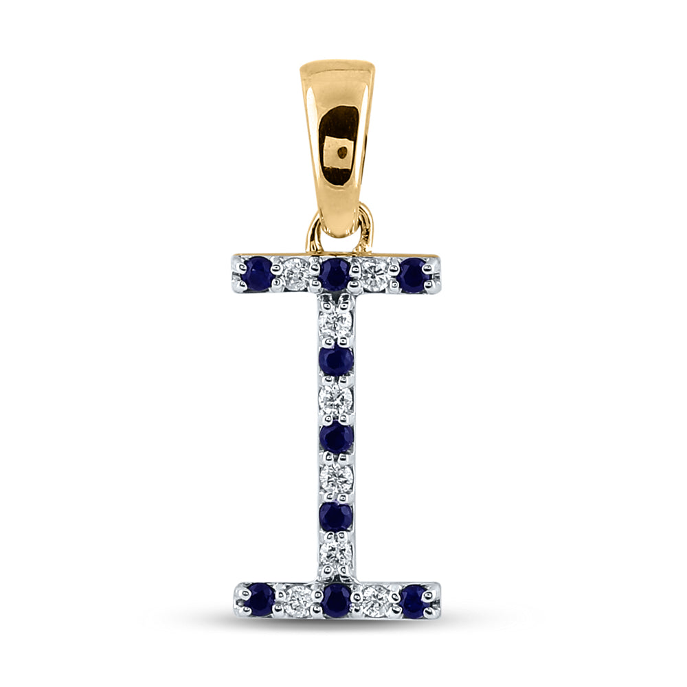 10kt Yellow Gold 1/12ct Diamond Cn 1/12ct-blue Sapp Natural Gem Initial "i" Pendant