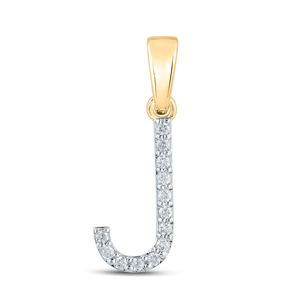10K White Or Yellow Gold Womens Round Diamond J Initial Letter Pendant