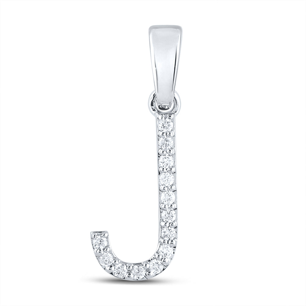 10K White Or Yellow Gold Womens Round Diamond J Initial Letter Pendant