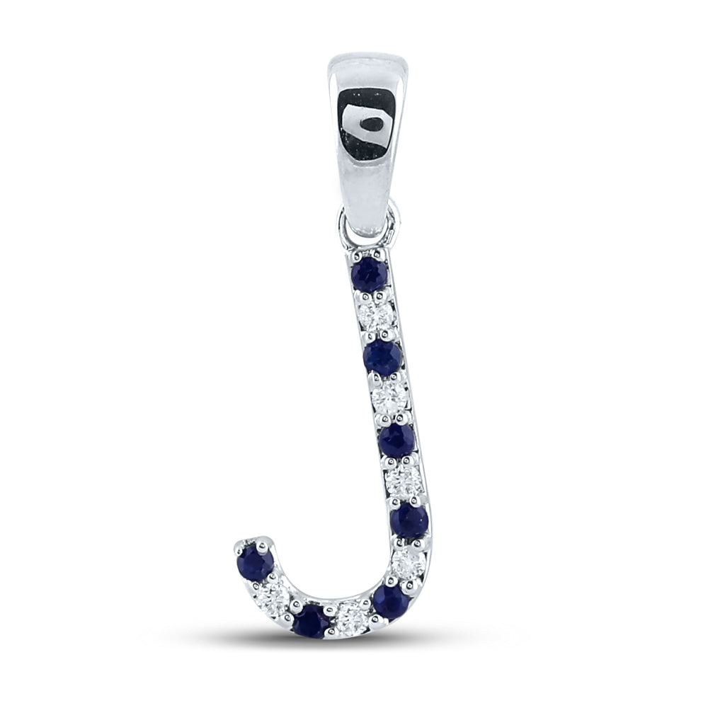 10kt White Gold 1/20ct Diamond 1/20ct-blue Sapp Natural Gem Initial "j" Pendant