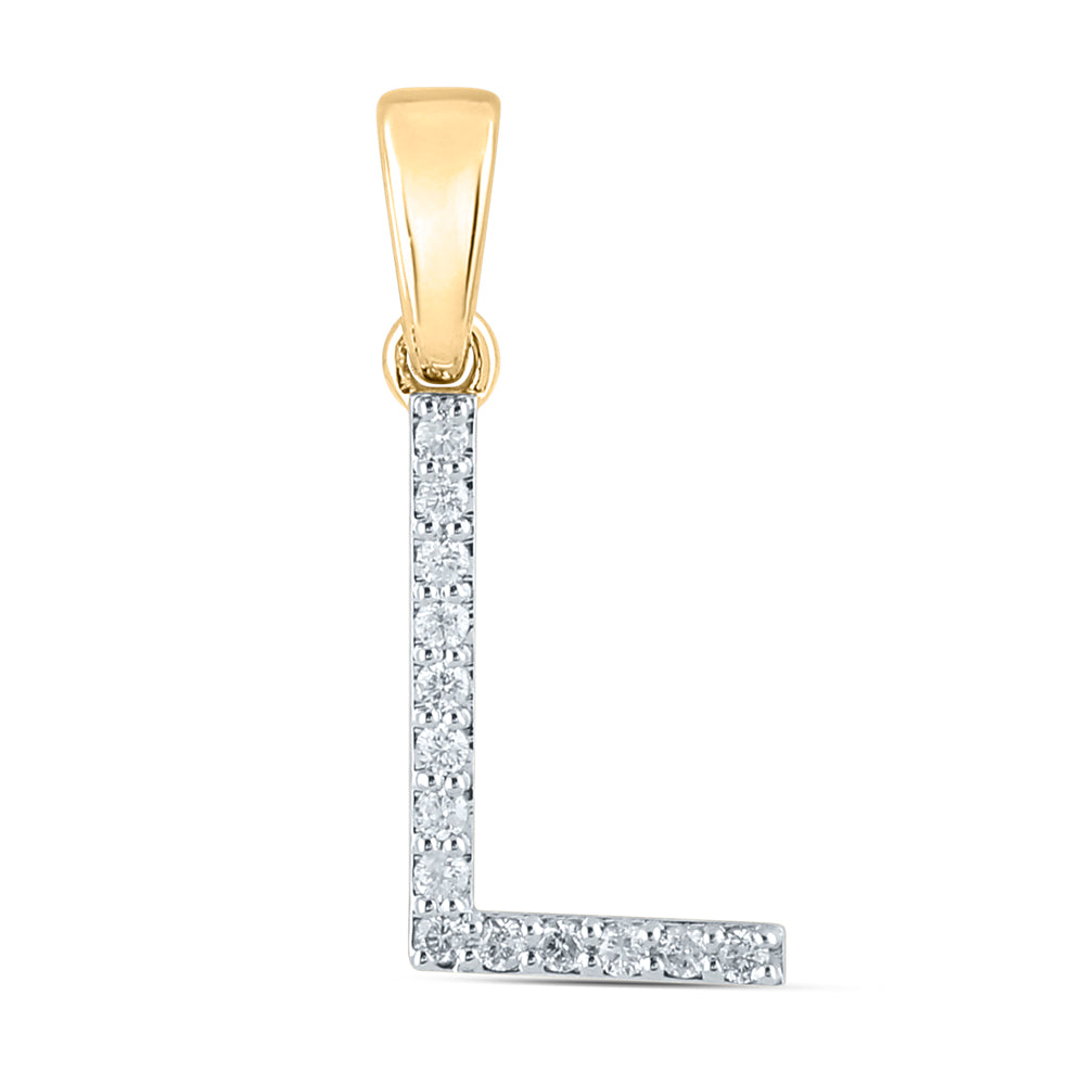10K Yellow Gold Womens Round Diamond L Initial Letter Pendant 1/8 Cttw, Length: 0.8 In, Width: 0.46 In