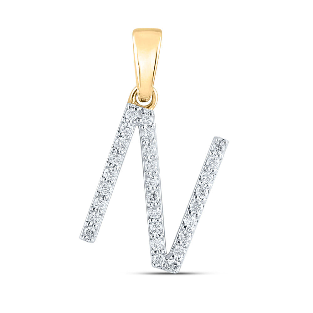 10K Yellow Gold Womens Round Diamond N Initial Letter Pendant 1/5 Cttw, Length: 0.8 In, Width: 0.46 In