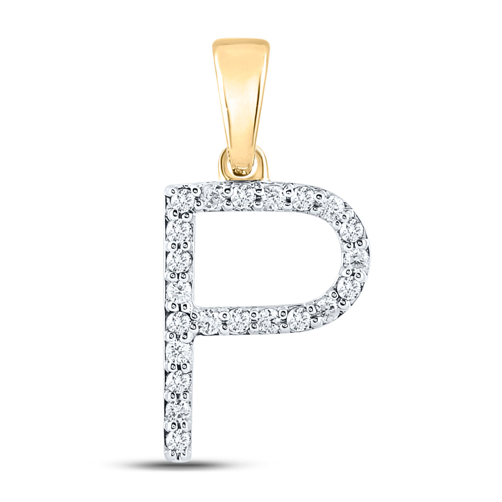 10K White Or Yellow Gold Womens Round Diamond P Initial Letter Pendant
