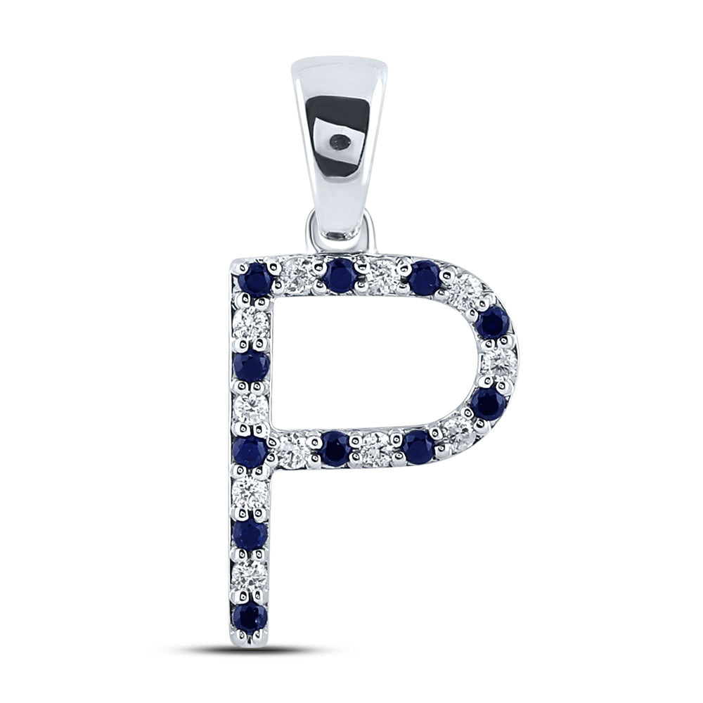 10kt White Gold 1/12ct Diamond Cn 1/10ct-blue Sapp Natural Gem Initial "p" Pendant