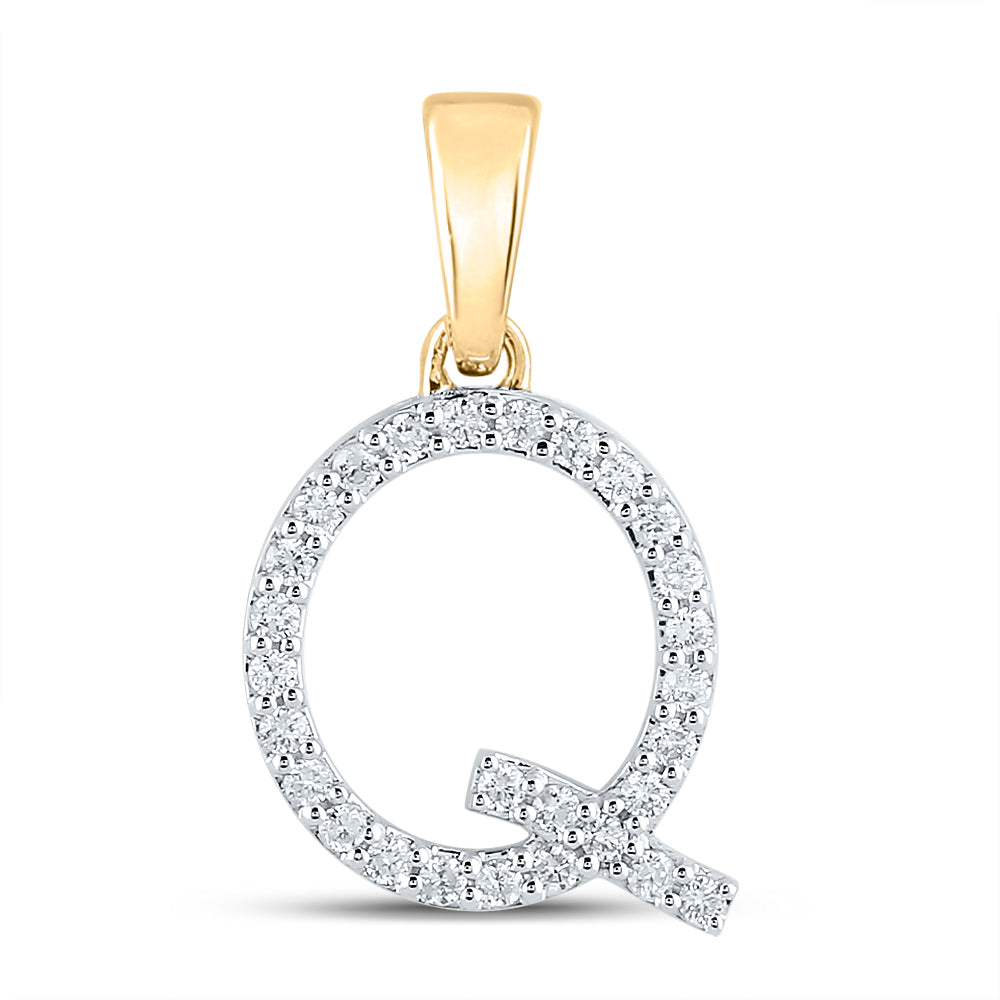 10K Yellow Gold Womens Round Diamond Q Initial Letter Pendant 1/5 Cttw, Length: 0.8 In, Width: 0.46 In