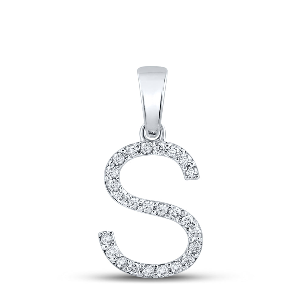 10K White Gold Womens Round Diamond Initial S Letter Pendant 1/5 Cttw, Length: 0.8 In, Width: 0.46 In