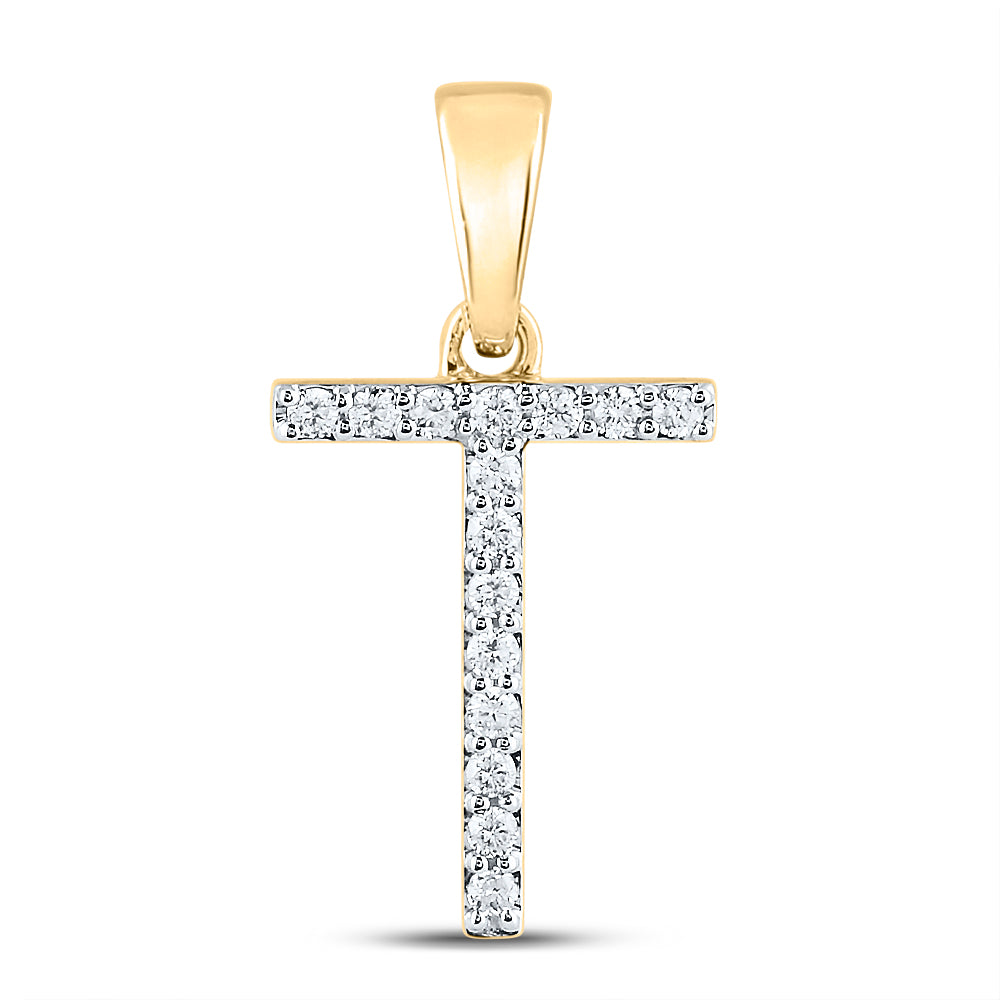 10kt Yellow Gold 1/8ct Diamond Cn Ladies Initial "t" Pendant