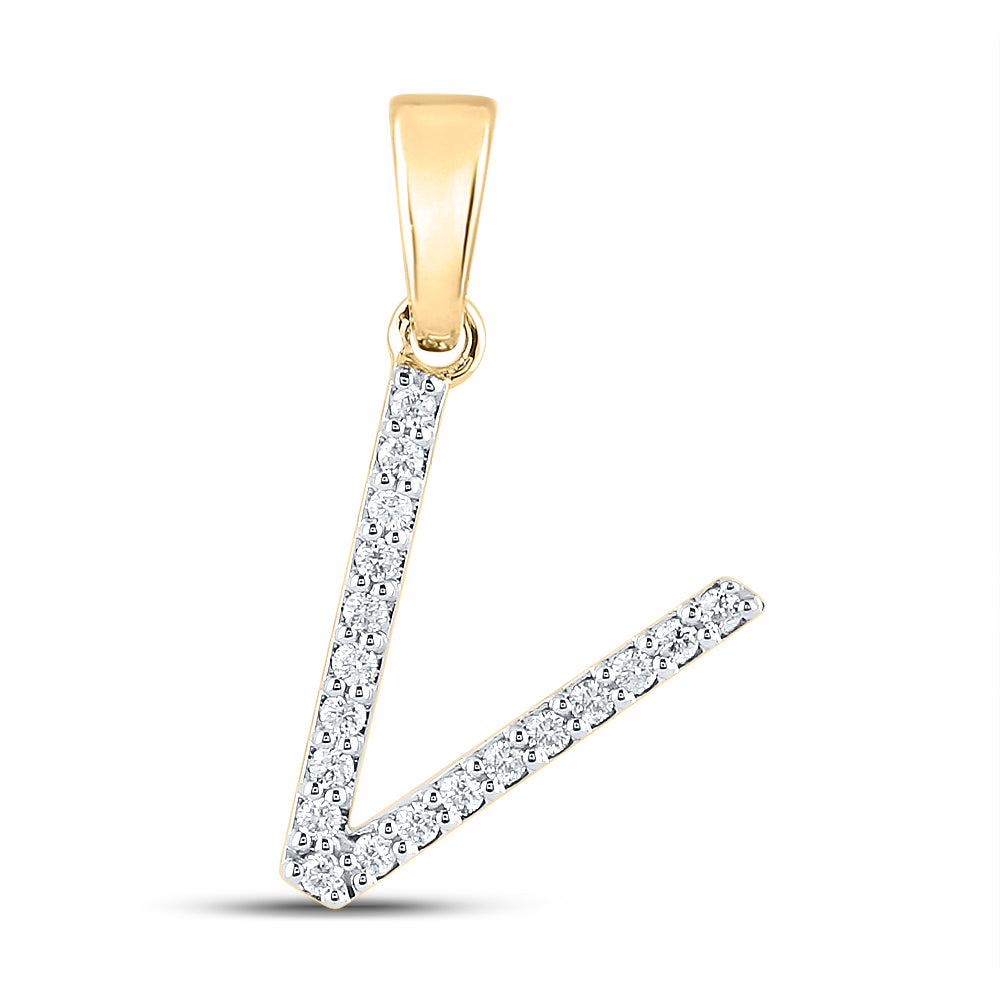 10K White Or Yellow Gold Womens Round Diamond V Initial Letter Pendant