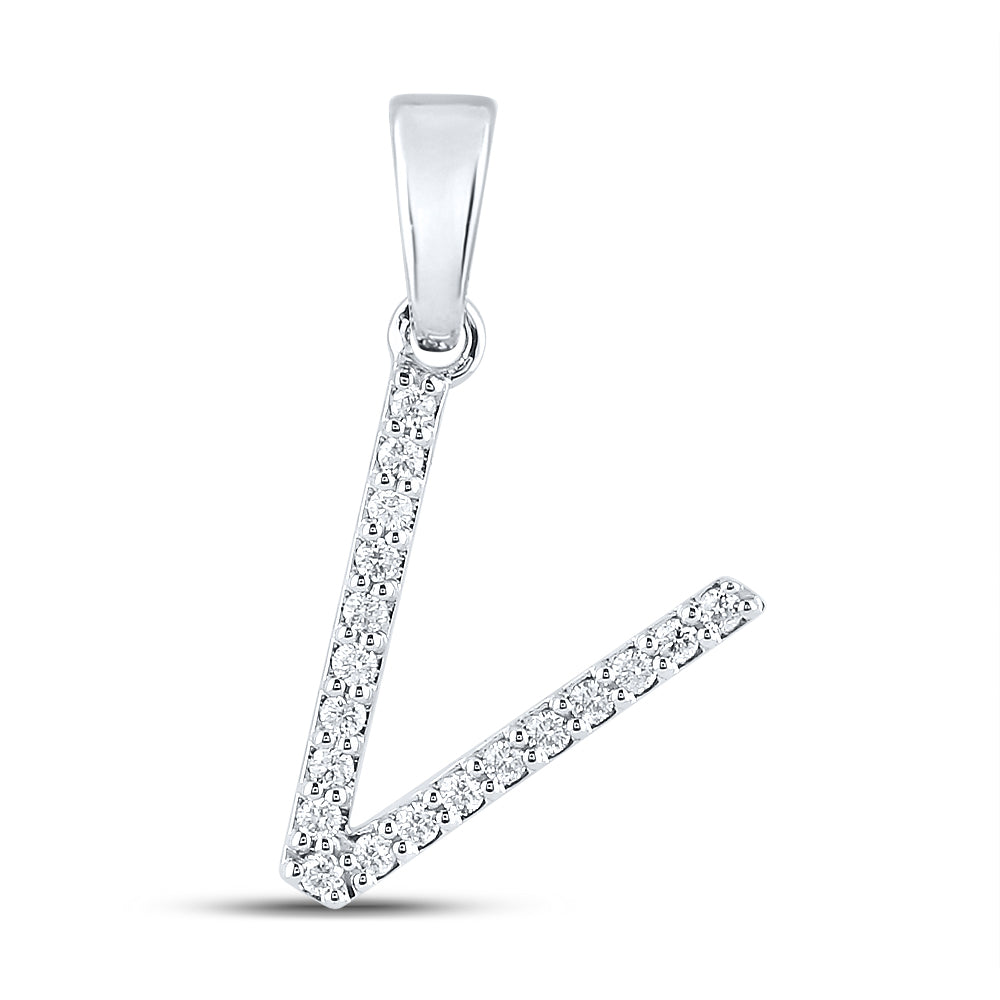 10K White Or Yellow Gold Womens Round Diamond V Initial Letter Pendant