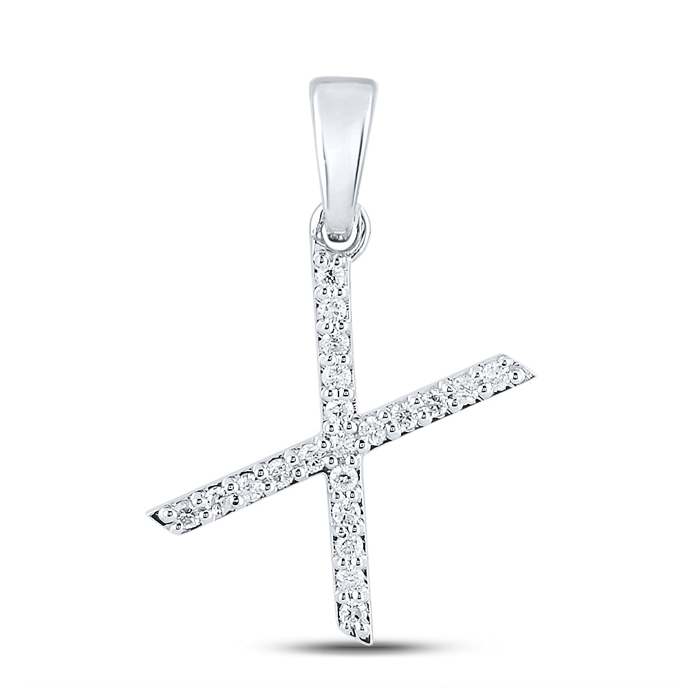 10K White Or Yellow Gold Womens Round Diamond X Letter Pendant