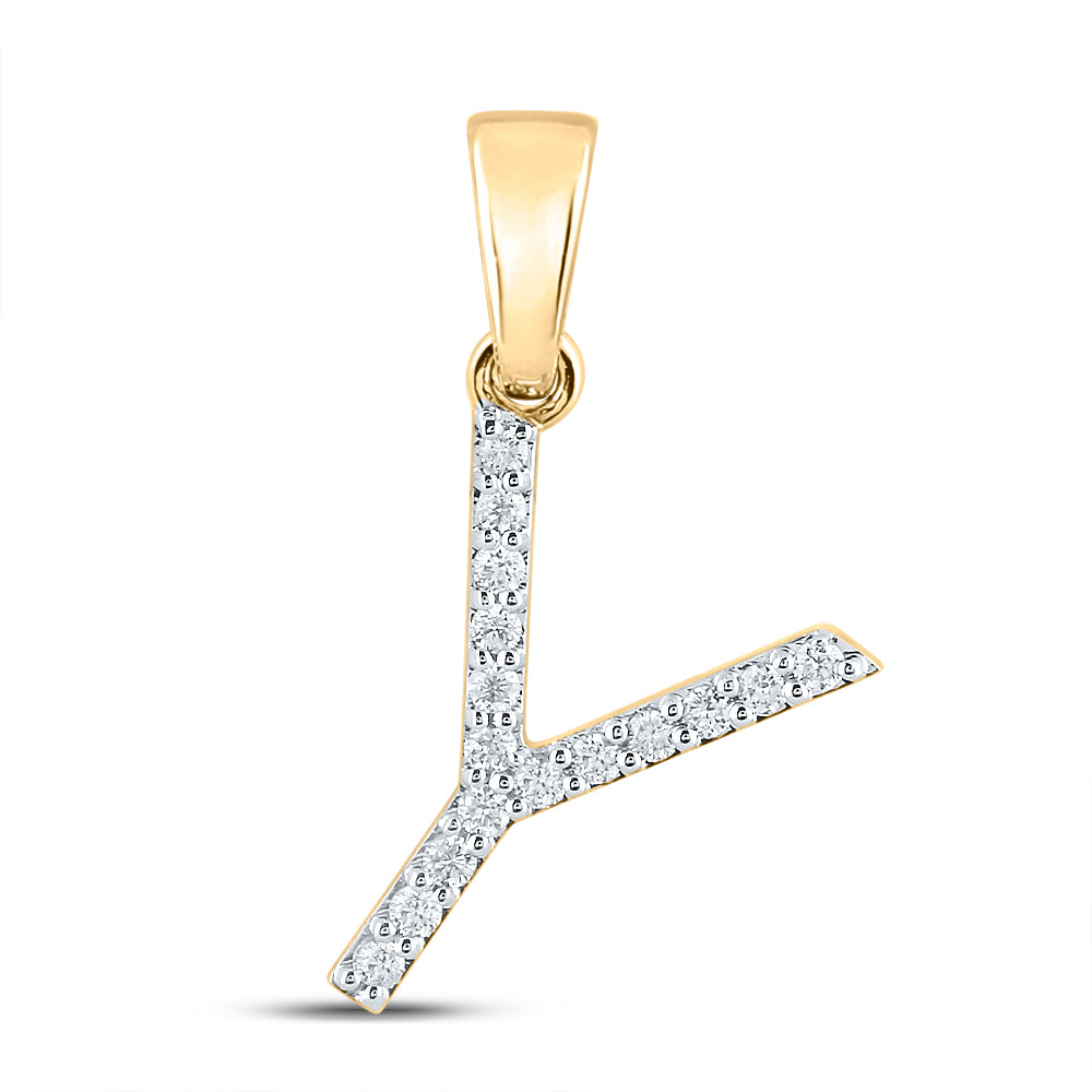 10K White Or Yellow Gold Womens Round Diamond Y Initial Letter Pendant