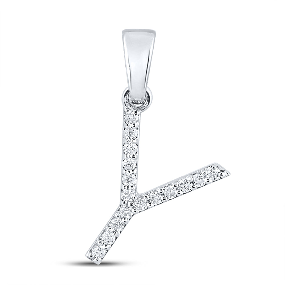 10K White Or Yellow Gold Womens Round Diamond Y Initial Letter Pendant