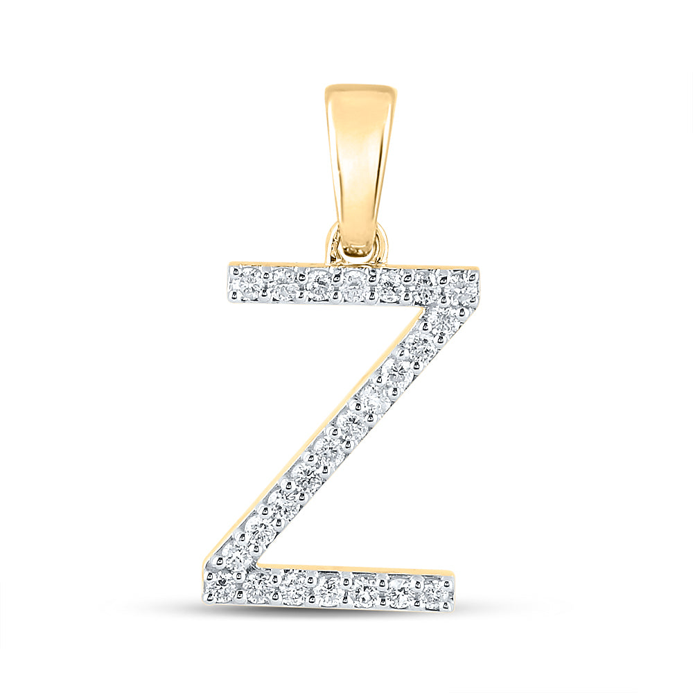 10K Yellow Gold Womens Round Diamond Z Initial Letter Pendant 1/5 Cttw, Length: 0.8 In, Width: 0.46 In