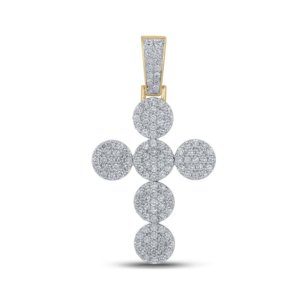 10K Yellow Gold Mens Round Diamond Cross Charm Pendant 2 Cttw, Length: 1.91 In, Width: 1.02 In