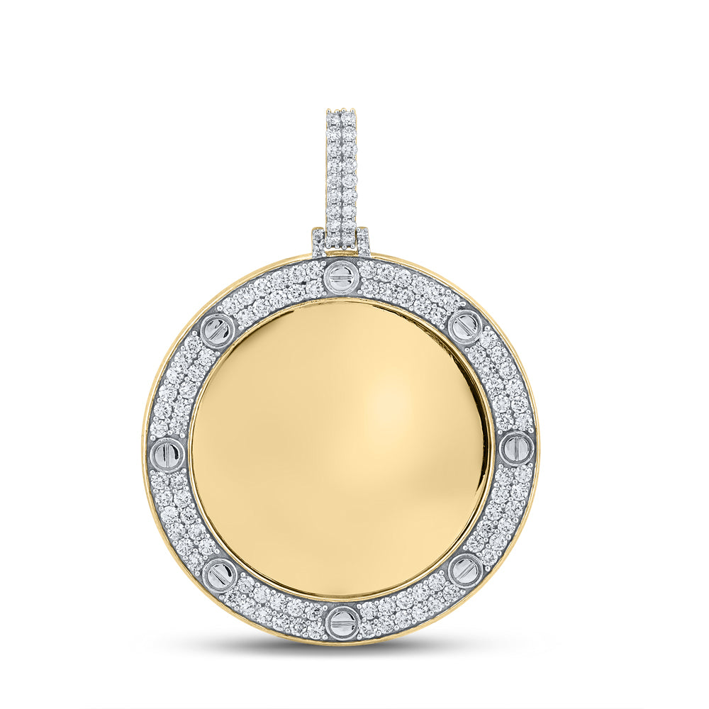 10K Yellow Gold Mens Round Diamond Mirror Circle Charm Pendant 2 Cttw, Length: 1.99 In, Width: 1.51 In
