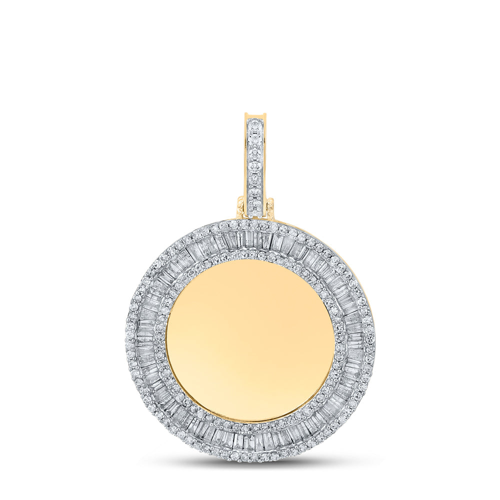 10K Yellow Gold Mens Baguette Diamond Memory Circle Charm Pendant 1-1/2 Cttw, Length: 1.56 In, Width: 1.11 In