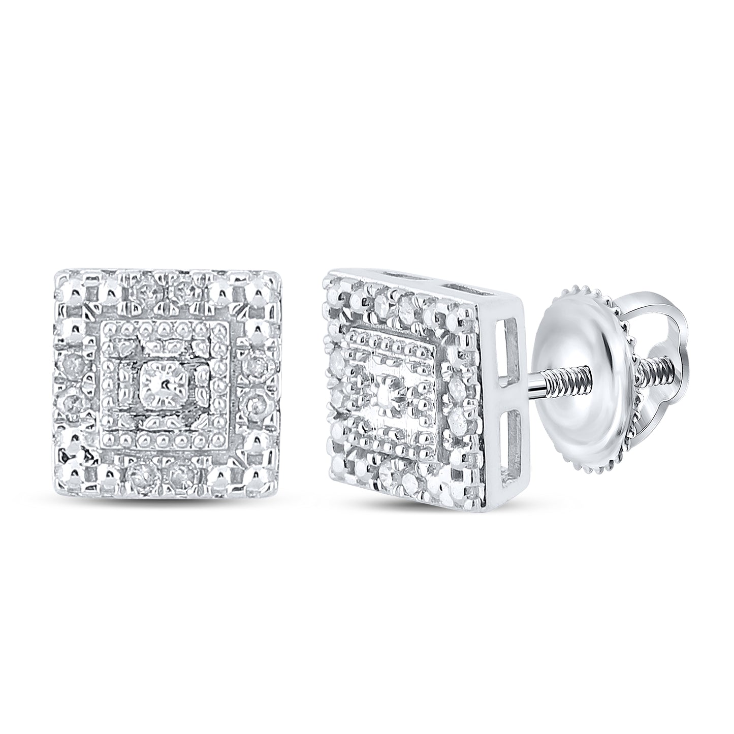 10kt White Gold 1/8 Cttw Diamond Square Earring