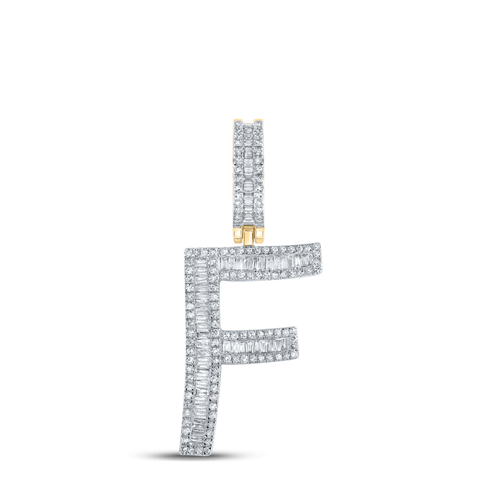 10K Yellow Gold Mens Baguette Diamond Initial Letter Charm Pendant