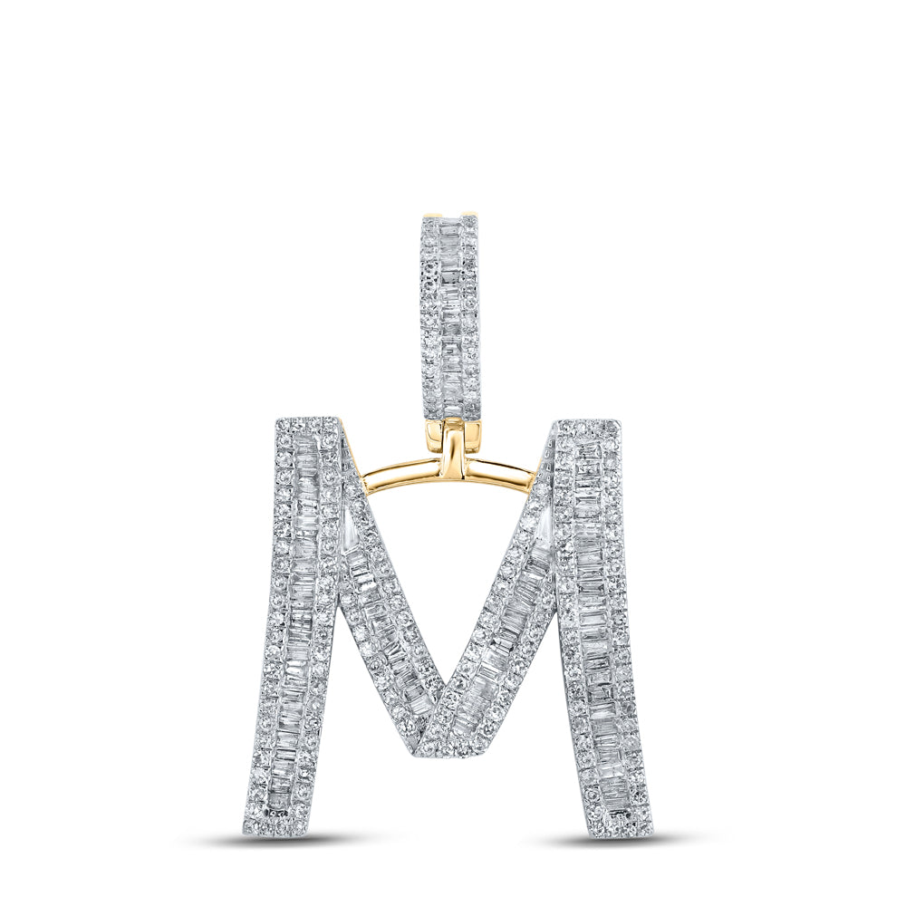 10K Yellow Gold Mens Baguette Diamond Initial Letter Charm Pendant