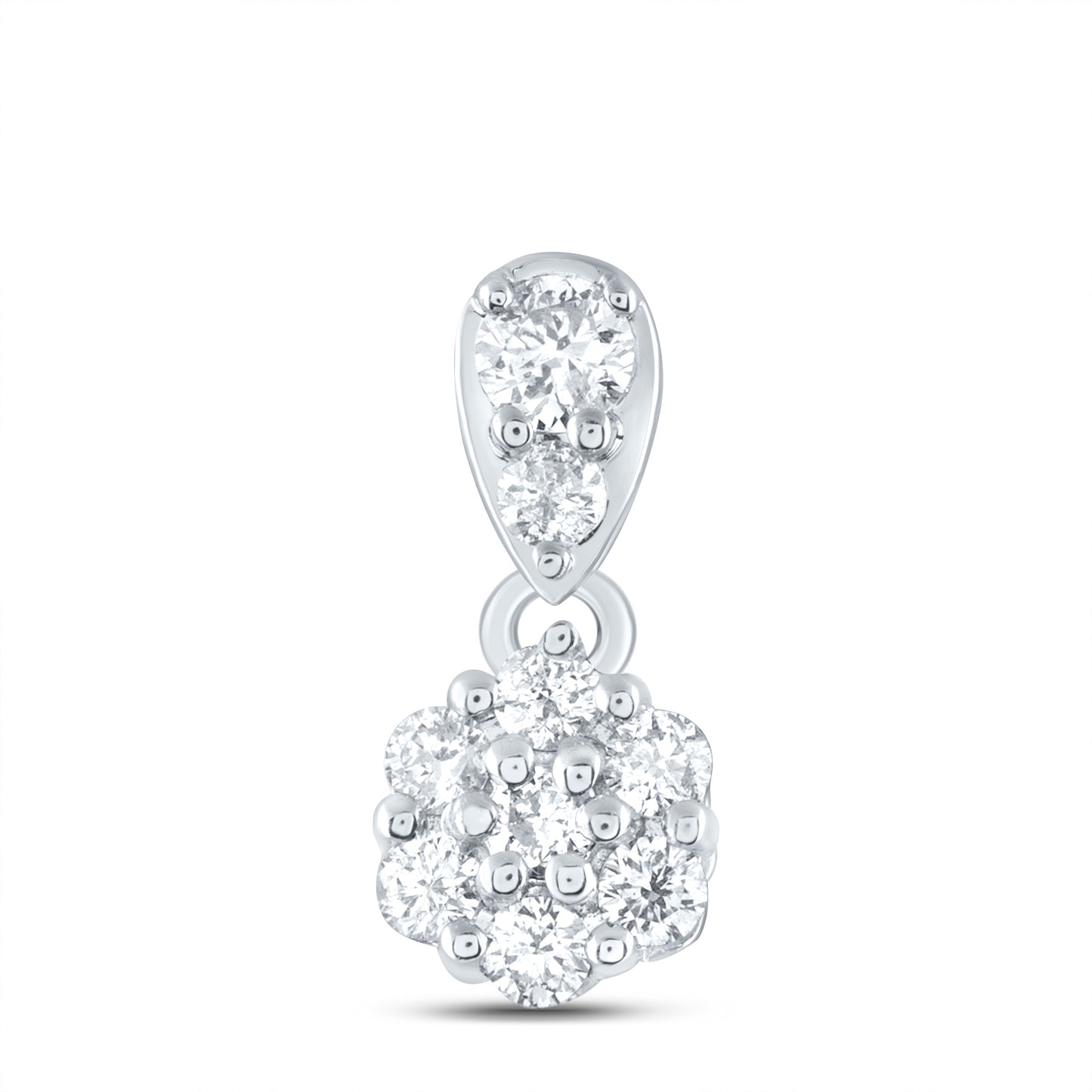 10K White Gold Womens Round Diamond Flower Cluster Pendant 1/5 Cttw