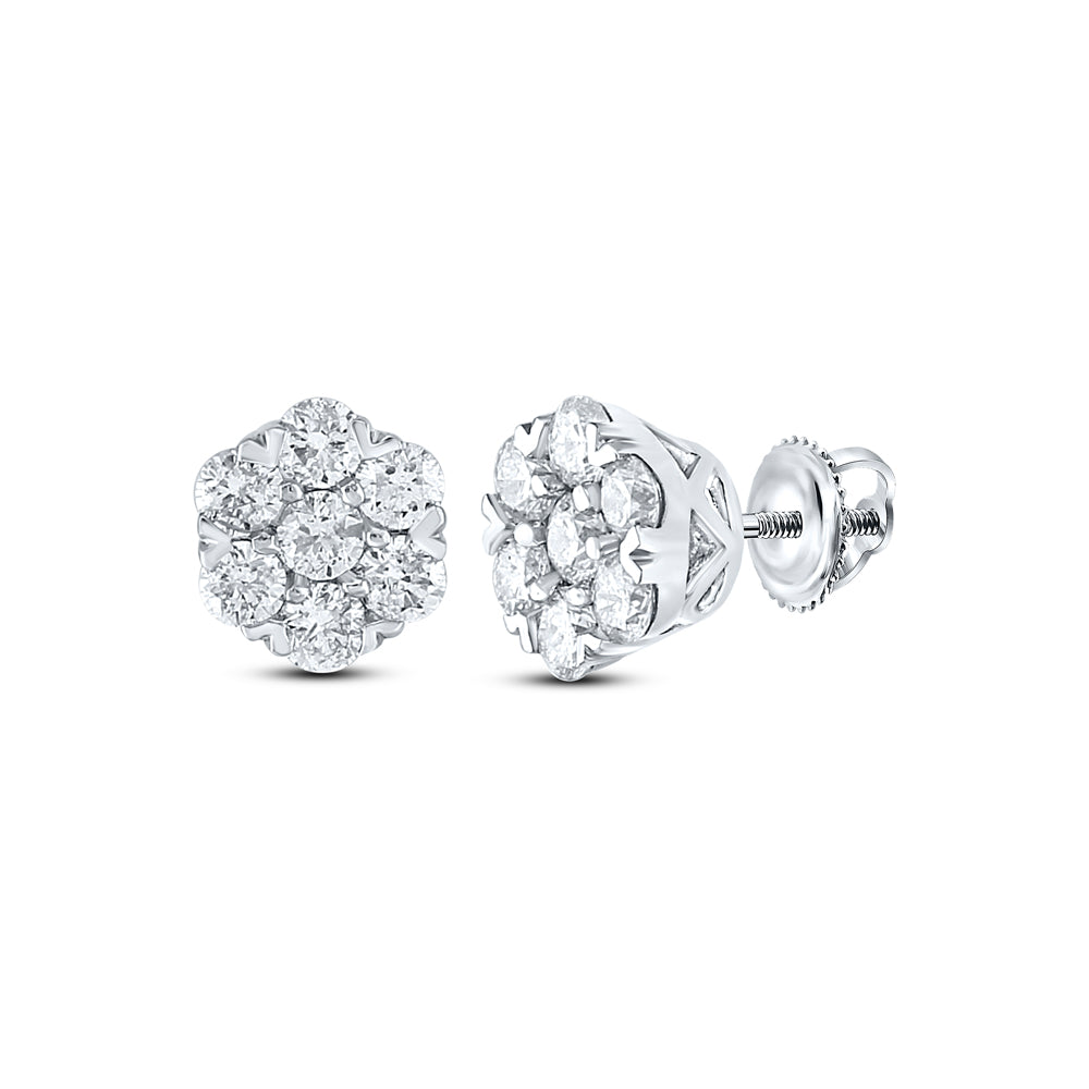 10kt White Gold 5/8 Cttw Diamond Fashion Flower Earring
