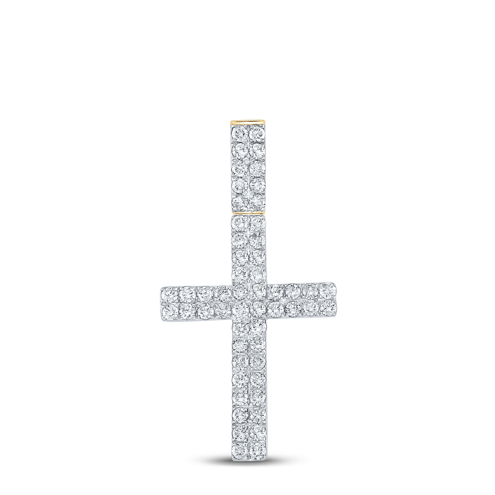 10K Yellow Gold Mens Round Diamond Cross Charm Pendant 1ctw