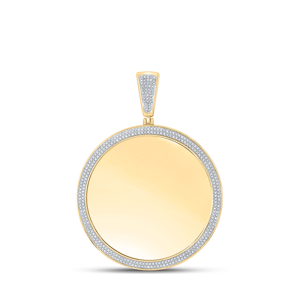 10K Yellow Gold Mens Round Diamond Memory Circle Charm Pendant 1 Cttw, Length: 2.61 In, Width: 1.91 In