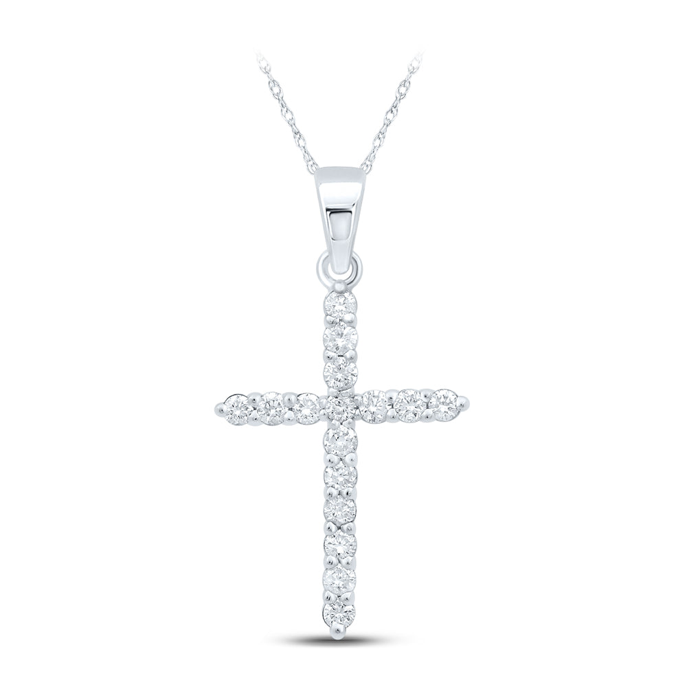 10K White Gold Womens Round Diamond Cross Pendant 1/4 Cttw, Length: 0.96 In, Width: 0.53 In