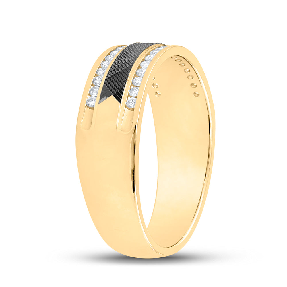 14K Yellow Gold Men's Round Diamond Wedding Band Ring 1/4ctw, Men's Size: 7-13