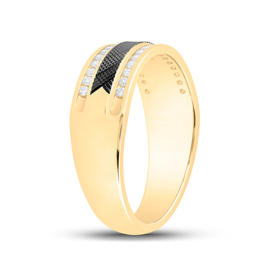 14K Yellow Gold Mens Round Diamond Wedding Band Ring 1/3 Cttw, Mens Size: 7-13