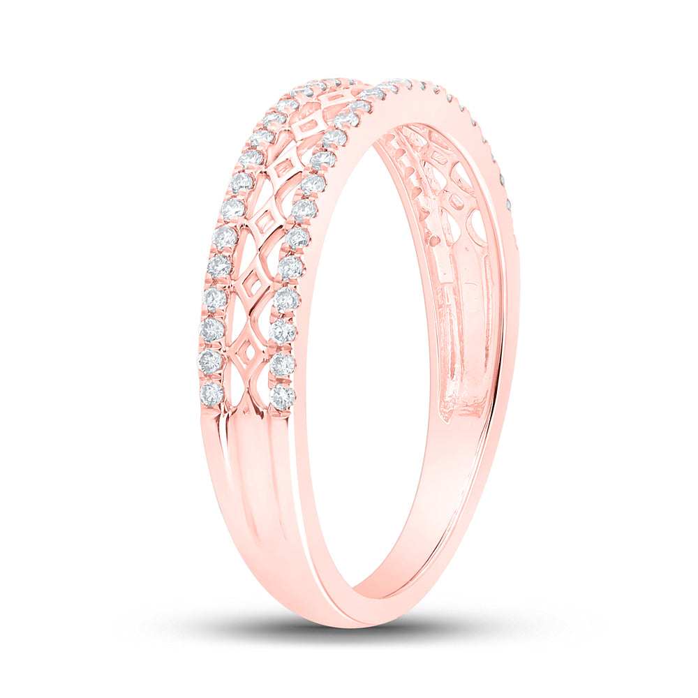 10K Rose Gold Womens Round Diamond Band Ring 1/5 Cttw, Womens Size: 5-10