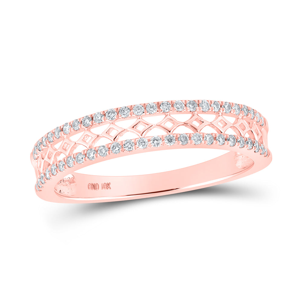 10K Rose Gold Womens Round Diamond Band Ring 1/5 Cttw, Womens Size: 5-10