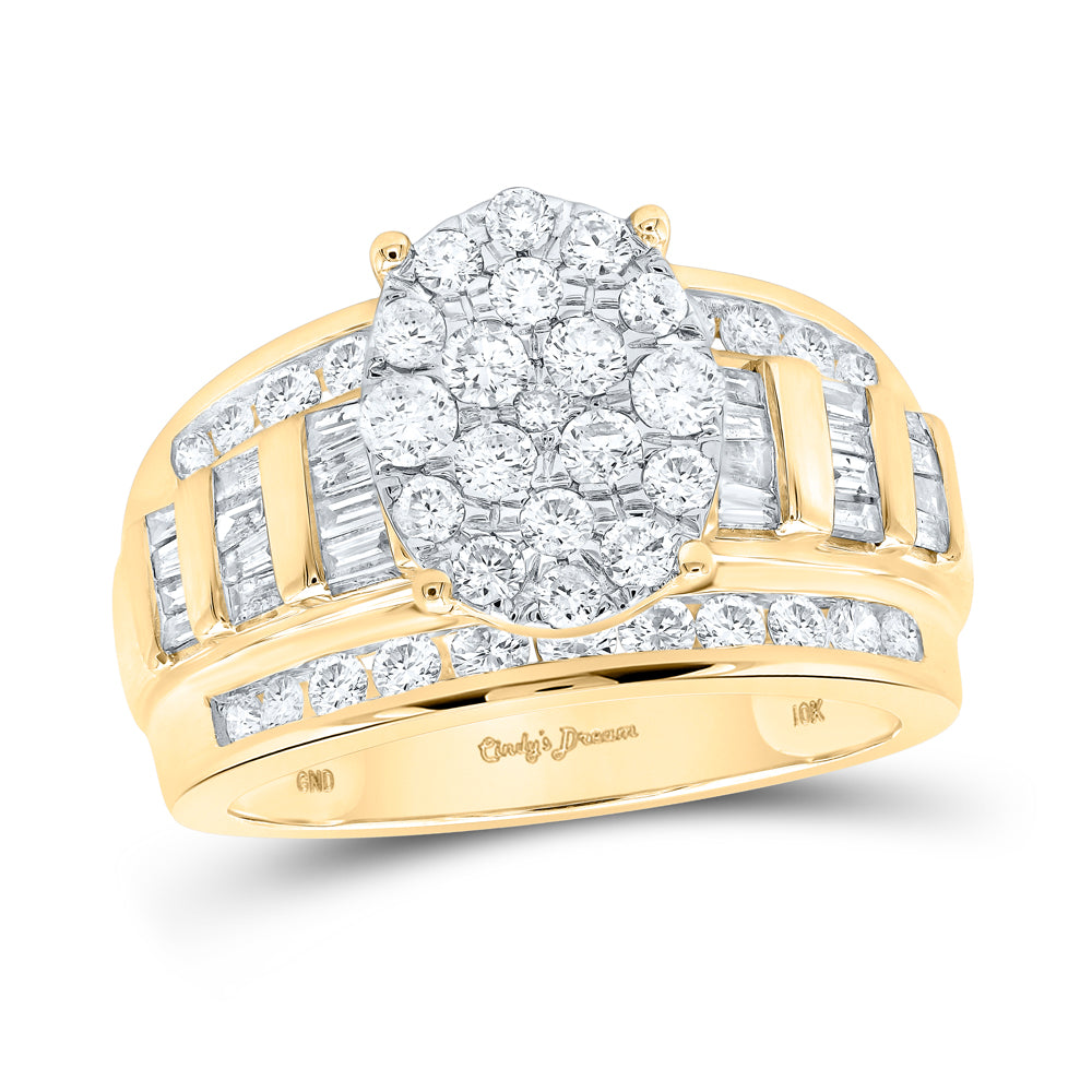 10K Yellow Gold Round Diamond Oval Bridal Wedding Engagement Ring 1-1/2 Cttw, Womens Size: 5-10