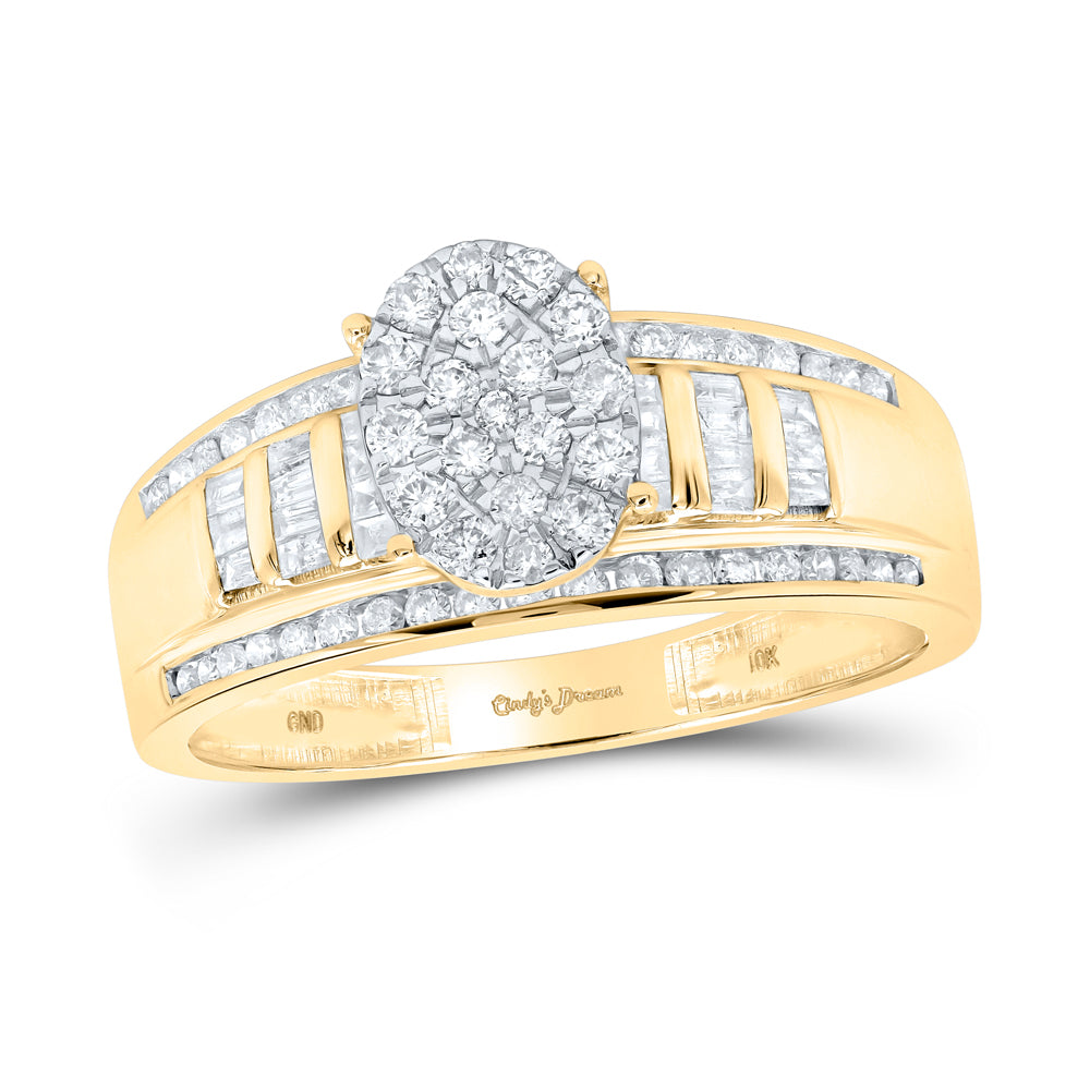 10K Yellow Gold Round Diamond Oval Bridal Wedding Engagement Ring 1/2 Cttw, Womens Size: 5-10