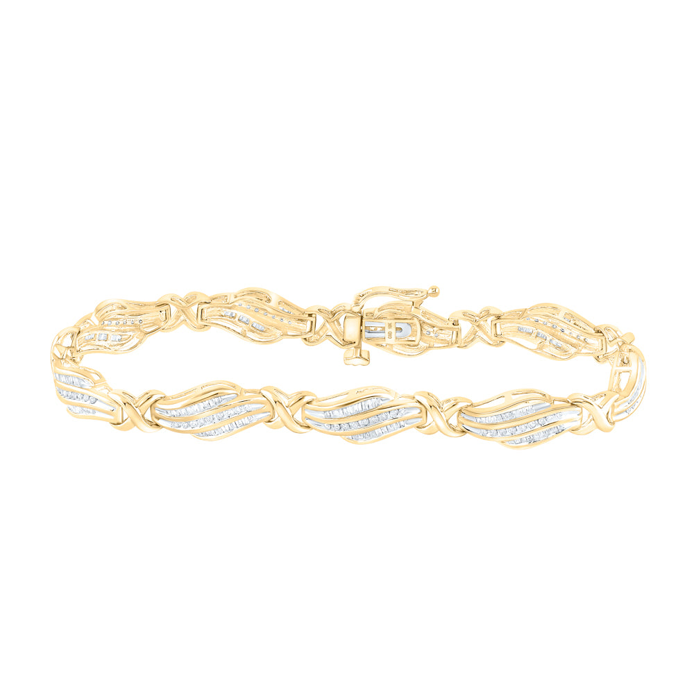 10K White Or Yellow Gold Womens Baguette Diamond Fashion Bracelet