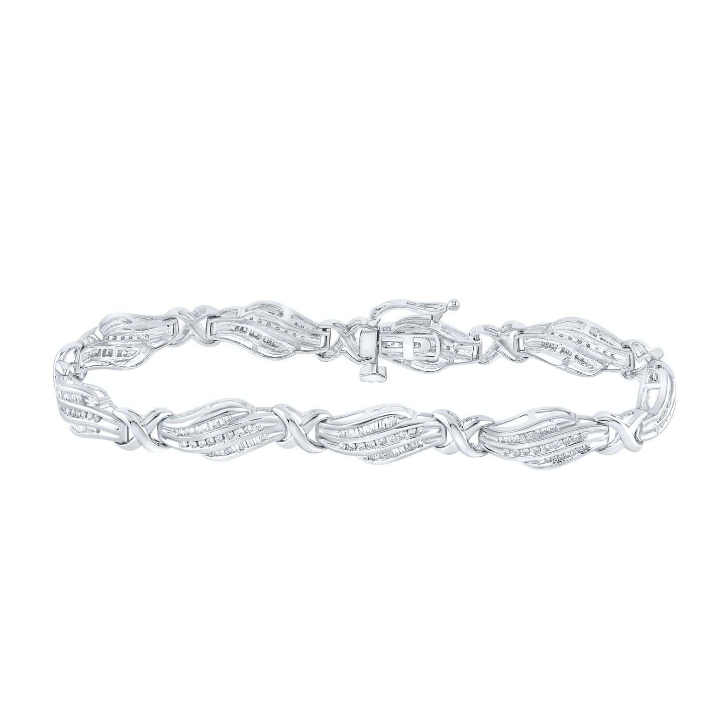 10K White Or Yellow Gold Womens Baguette Diamond Fashion Bracelet