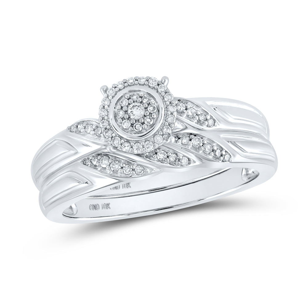 10K White Or Yellow Gold Round Diamond Halo Bridal Wedding Ring Band Set , Womens Size: 5-10