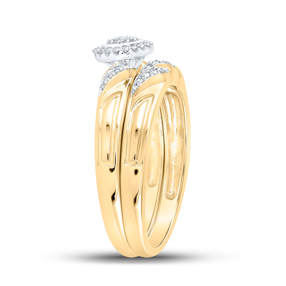 10kt Yellow Gold 1/6 Cttw Diamond Double Halo Wedding Engagement Anniversary Bridal Set, Women Size: 5-9