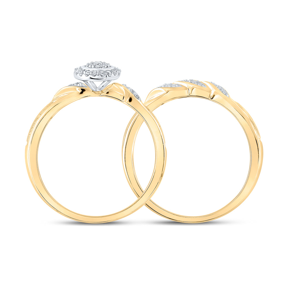 10kt Yellow Gold 1/6 Cttw Diamond Double Halo Wedding Engagement Anniversary Bridal Set, Women Size: 5-9