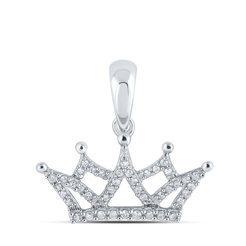 10kt White Gold 1/6 Cttw Diamond Crown Pendant