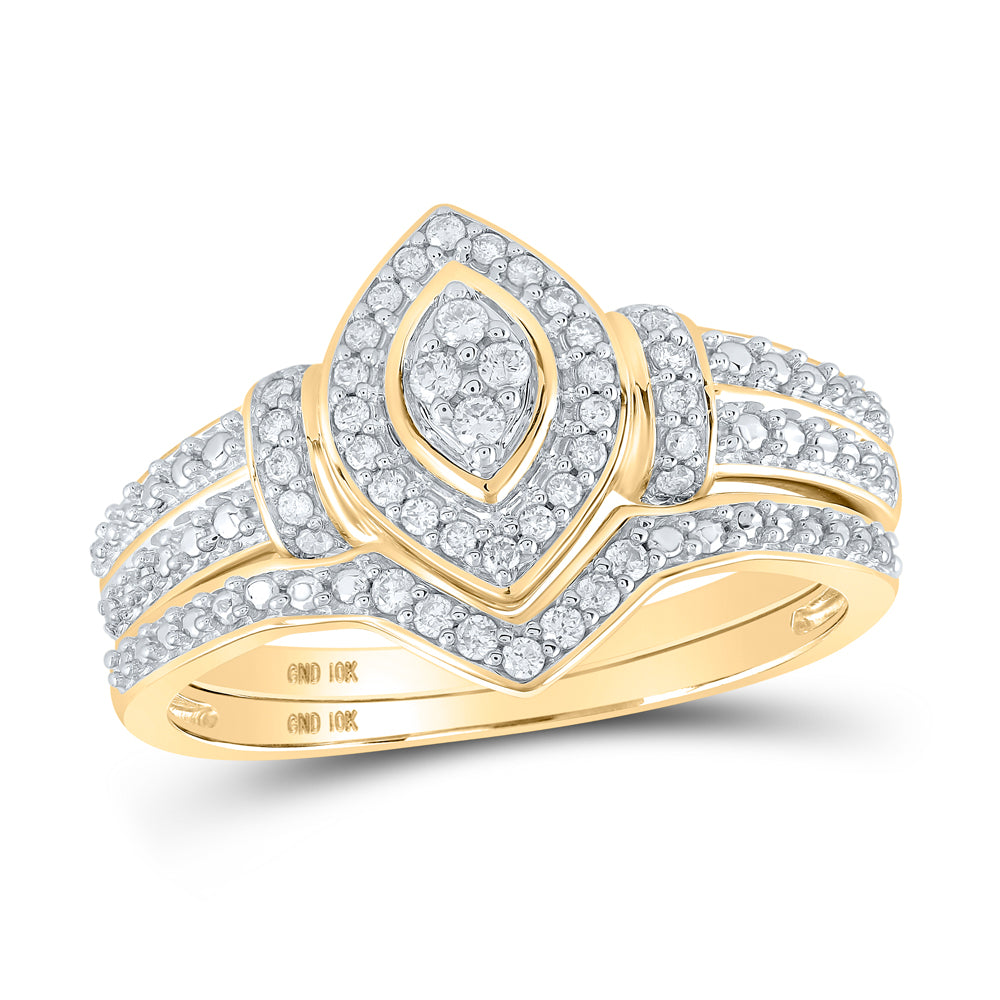 10K Yellow Gold Round Diamond Bridal Wedding Ring Band Set 1/5ctw, Womens Size: 5-10