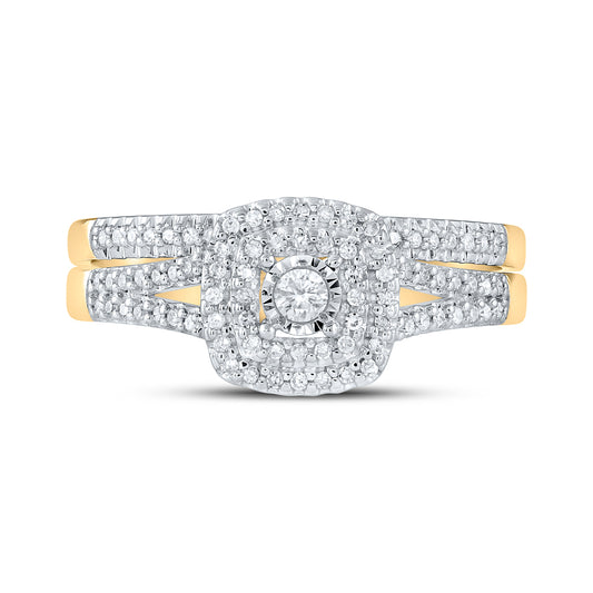10kt Yellow Gold 1/4 Cttw Diamond Double Halo Wedding Engagement Anniversary Bridal Set, Women Size: 5-9