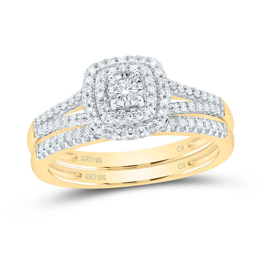 10kt Yellow Gold 1/4 Cttw Diamond Double Halo Wedding Engagement Anniversary Bridal Set, Women Size: 5-9