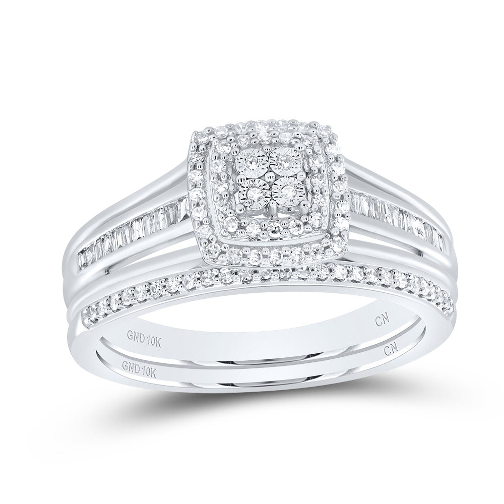 10K White Gold Round Diamond Halo Bridal Wedding Ring Band Set 1/4 Cttw, Womens Size: 5-10